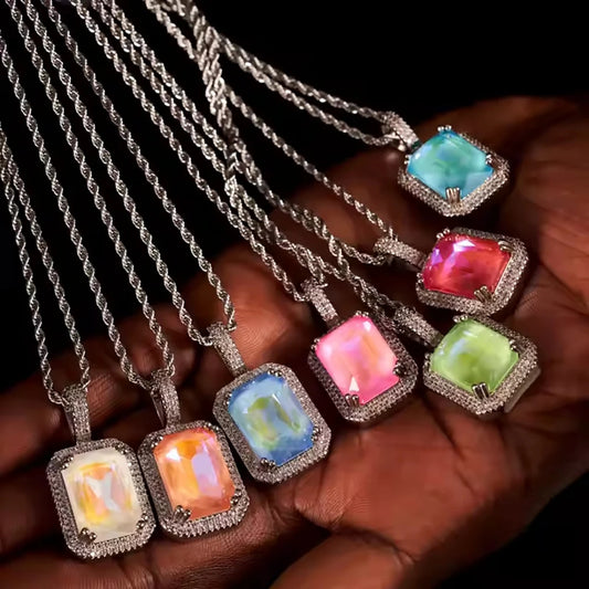 Fluorescent Gem Pendant Necklace